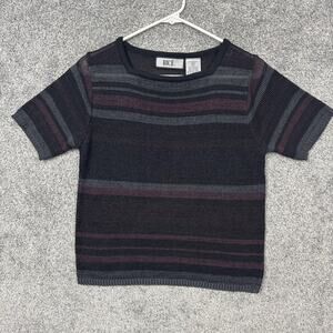 Vintage 90s BICÉ Sweater Small Black Maroon Striped Short Sleeve Knit Indie